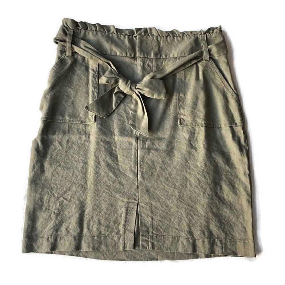 INC Paper Bag High Rise Skirt Olive Size Small